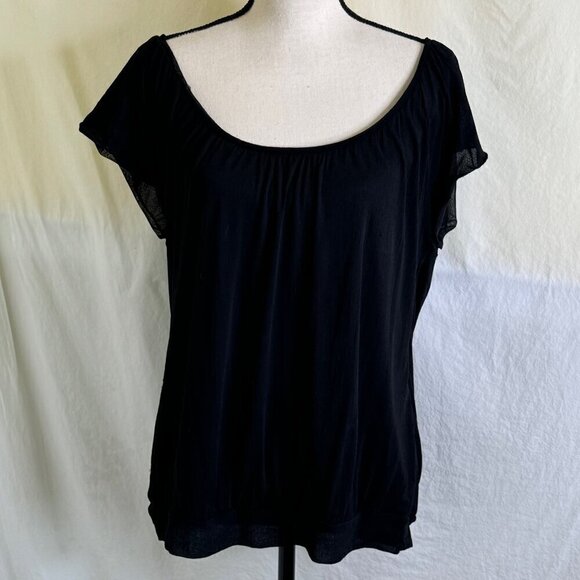 Alfani Women's Black Flutter Sleeves Banded Hem Lightweight Top/Blouse Size XL * - Picture 1 of 6